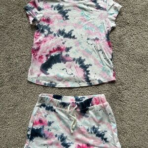Old Navy Pink Blue Tie-Dye T-Shirt and Shorts Set
